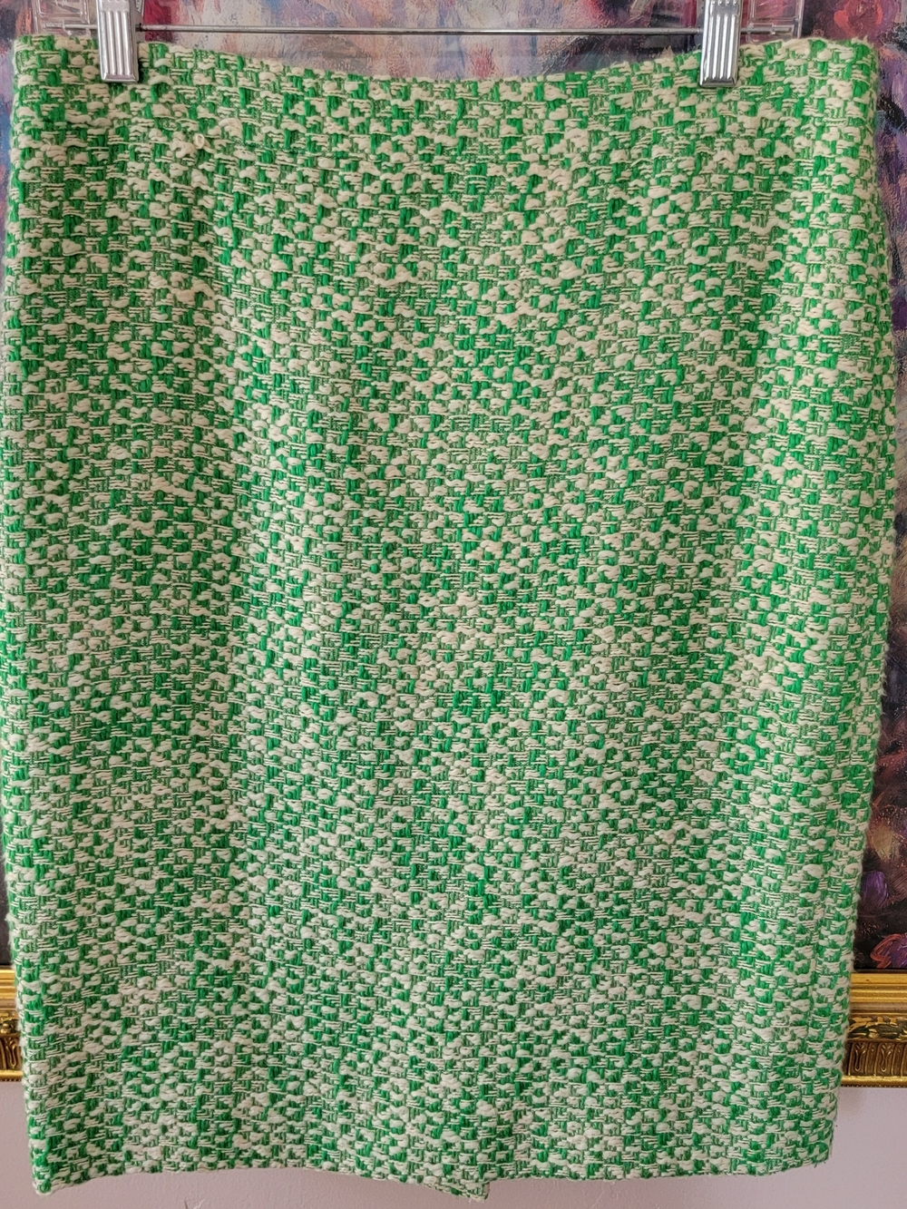 Vintage J. Crew Green and Cream Tweed Pencil Skirt